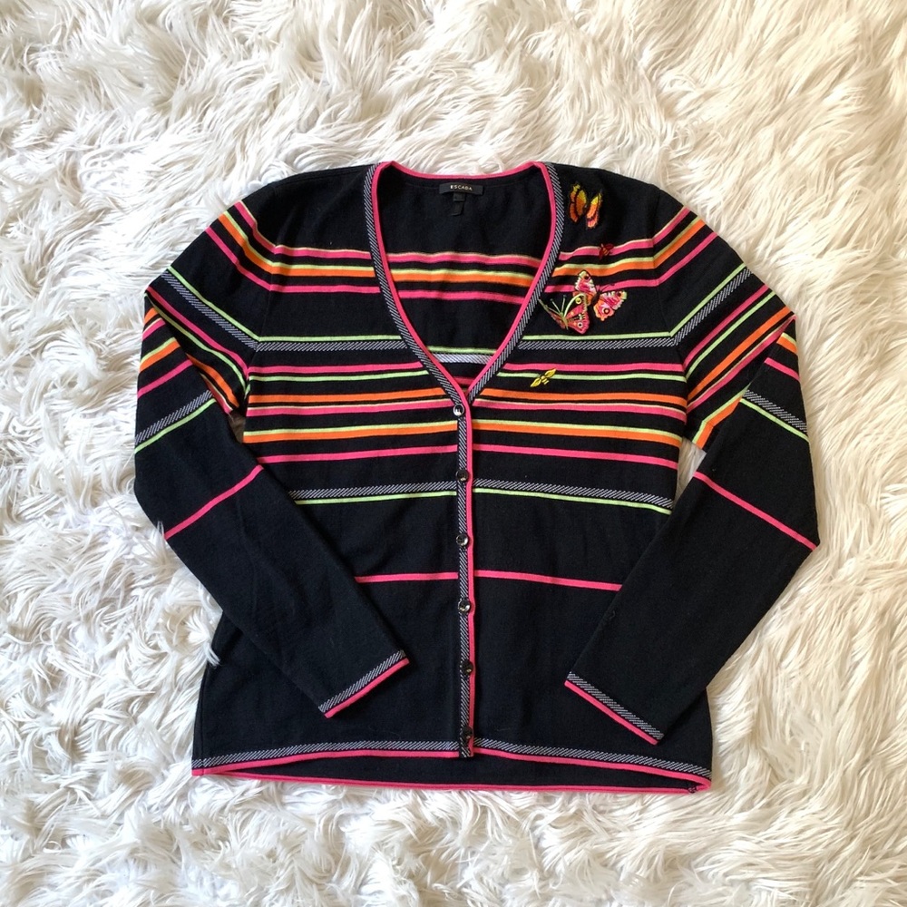 Escada 100% Wool Striped Butterfly Cardigan